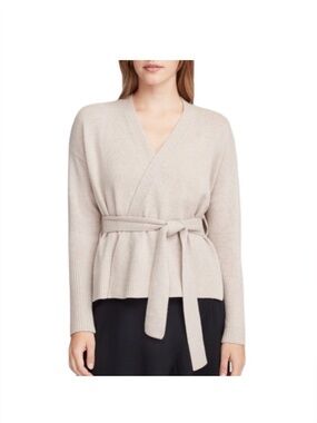 Cuyana Cashmere Wrap Sweater Cardigan in Tan Cream